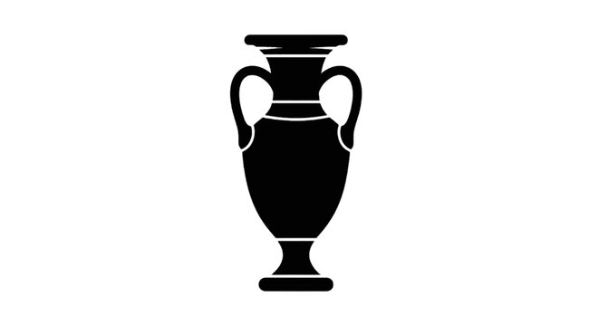 Vector illustration of black silhouette of a classic greek amphora vase with two handles on a transparent background