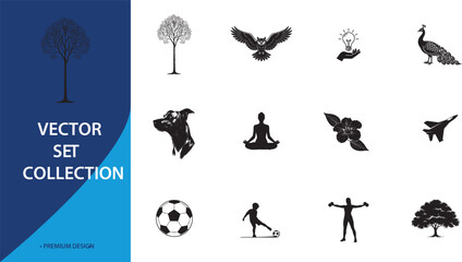 Obraz premium Black silhouette icon set vector