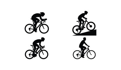 Obraz premium Cyclist Action Silhouette Set Showing Racing, Uphill Climbing, and Casual Riding