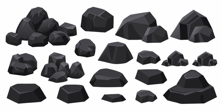 Collection Of Gray Rocks And Boulders Vector Illustration On White Background