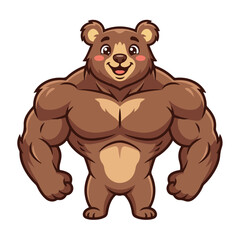 Obraz premium A strong and funny bear mascot flexing its powerful muscles with a cheerful expression, perfect for sports or fitness
