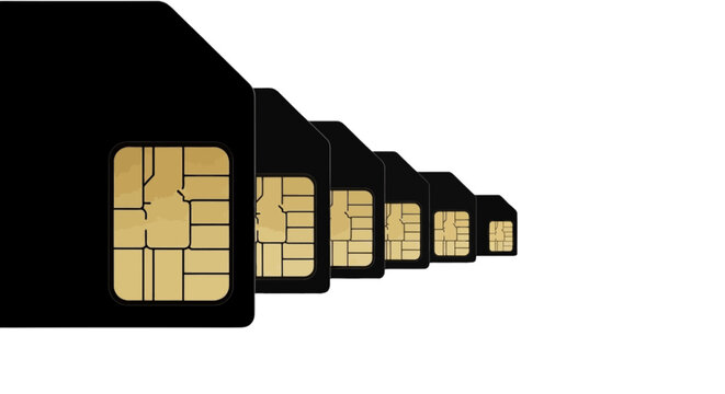 Vector illustration of set of different sizes of sim cards on a transparent background