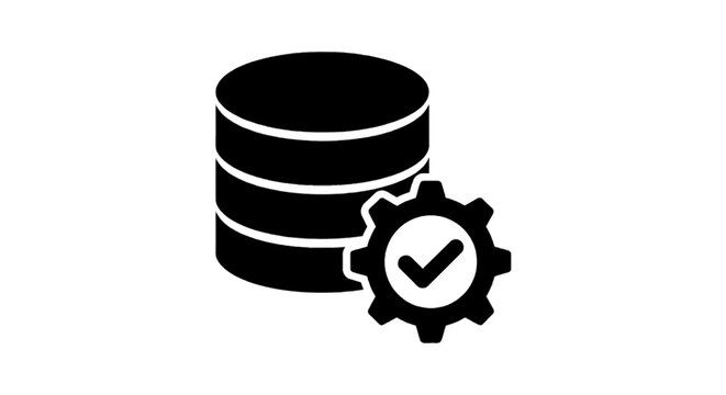Vector illustration of database icon with gear and check mark symbol on a transparent background