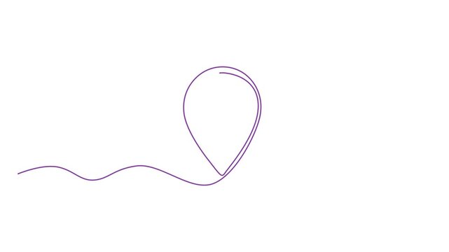 Minimalist continuous line art medical map pin, purple hospital location pointer icon, single line drawing of healthcare clinic navigation symbol 4k video