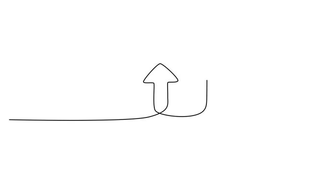 Minimalist continuous line drawing of upload icon, simple black outline of arrow and box vector, modern web interface symbol for data transfer 4k video