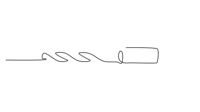 Continuous line drawing of a metal drill bit, minimalist industrial tool vector illustration, single line art of a spiral boring bit for construction 4k video
