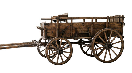 Obraz premium Old wooden wagon isolated on transparent background