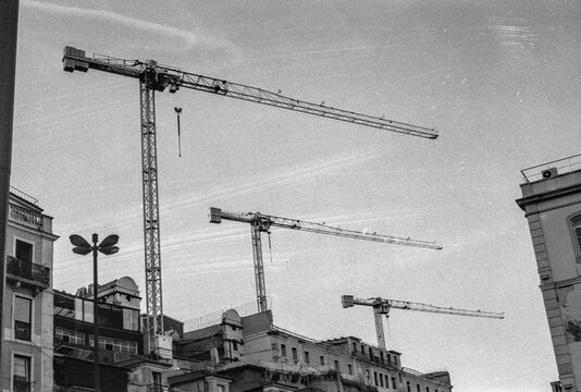 Cranes Over City Rooftops