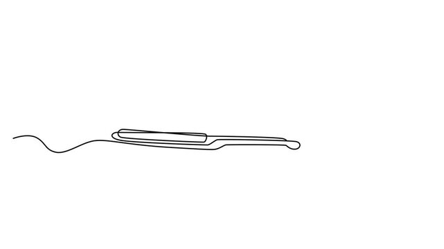 Continuous line drawing of a hair straightener, minimalist flat iron vector art, beauty salon styling tool icon for branding and logo design 4k video