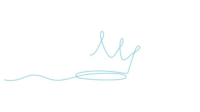 Minimalist continuous line art crown vector, elegant light blue royal tiara doodle, simple hand drawn king and queen coronet illustration 4k video