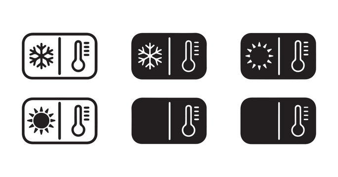 Temperature control panels with sun and snowflake icons and thermometer vector design.