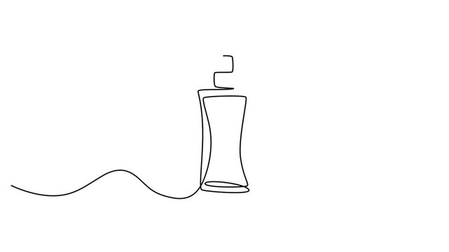 Minimalist perfume bottle in continuous line art, elegant fragrance spray vector illustration, modern beauty and cosmetics design element 4k video