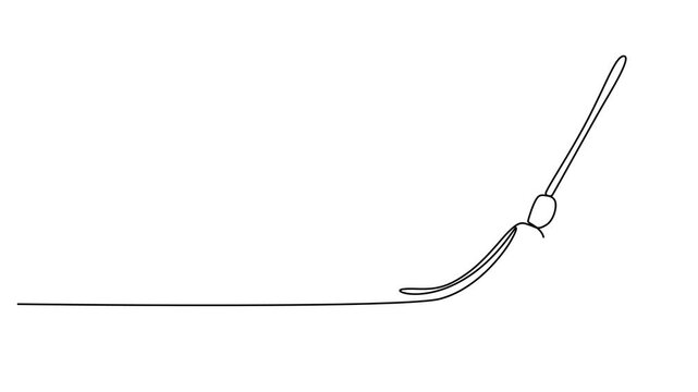 Continuous line drawing of a broom sweeping, minimalist broomstick vector illustration, simple outline art of cleaning equipment 4k video