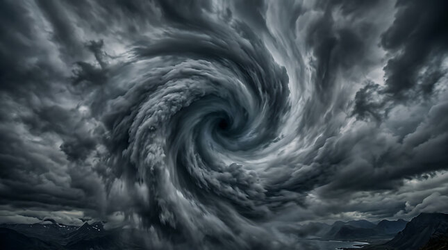 Massive dark storm clouds swirling in a powerful hurricane