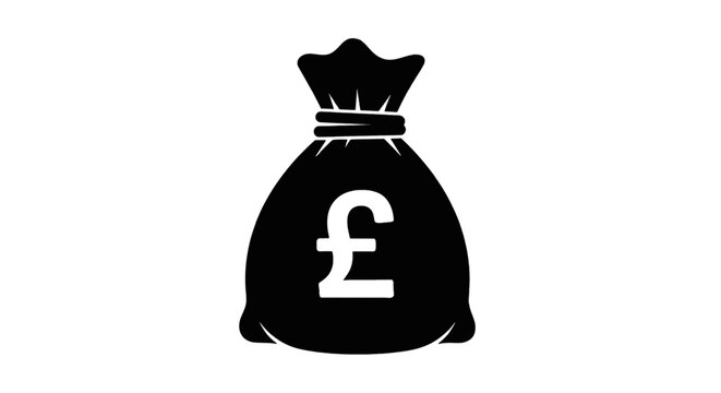 Vector illustration of money bag icon with british pound sterling symbol on a transparent background