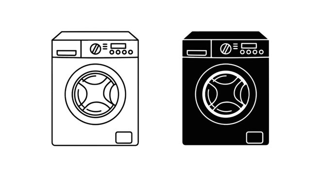 Vector illustration of washing machine icon set, front load laundry appliance, vector illustration on a transparent background