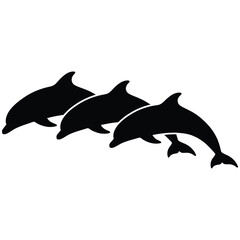 Fototapeta premium Swimming dolphins pair monochrome silhouette vector icon for print and logo