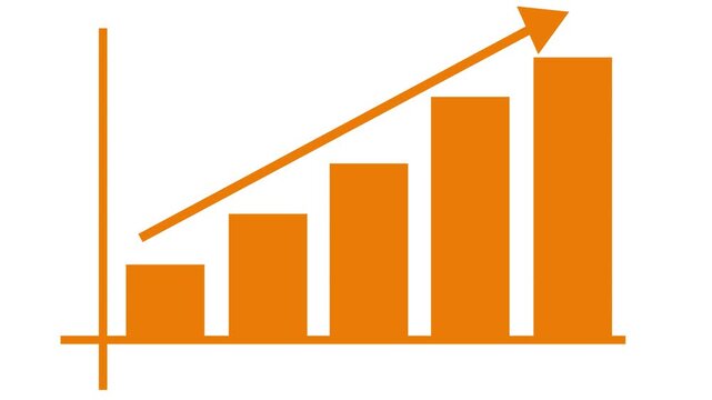 Ascending bar chart with five bars and upward arrow animation