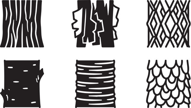 Black and white woven textile and bark patterns collection Vector