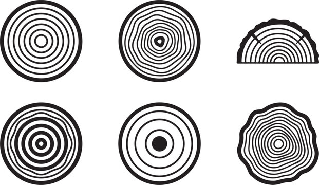 Black and white tree ring patterns and cross sections Vector