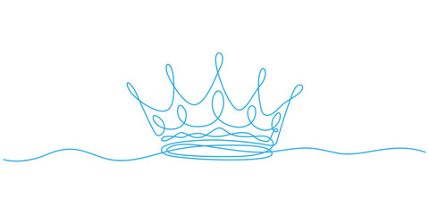 Minimalist continuous line art crown vector, elegant light blue royal tiara doodle, simple hand drawn king and queen coronet illustration © SHANTO