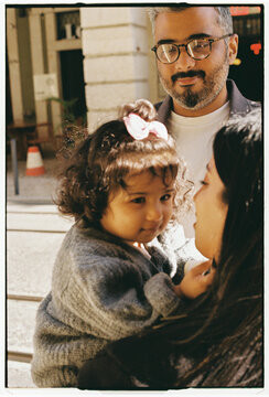 Multicultural Family Close-Up Portrait with Toddler Girl in Lisbon