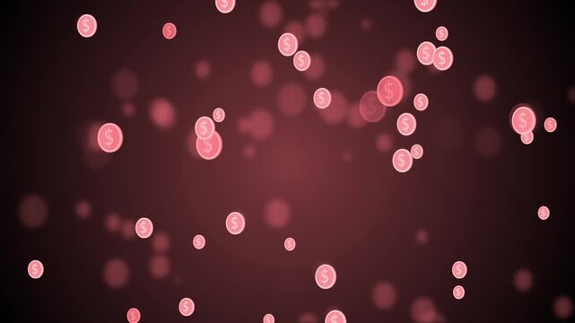 Floating translucent coins marked by dollar signs soft bokeh lights animation