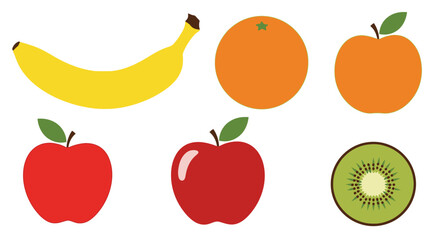 Colorful illustration of various fresh fruits with digital illustration six fruits fruits banana orange orange two apples nutrition healthy with produce © Kamola