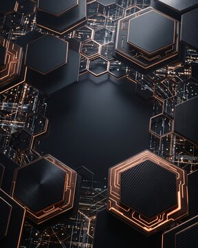Futuristic digital hexagonal grid background with 3D relief.