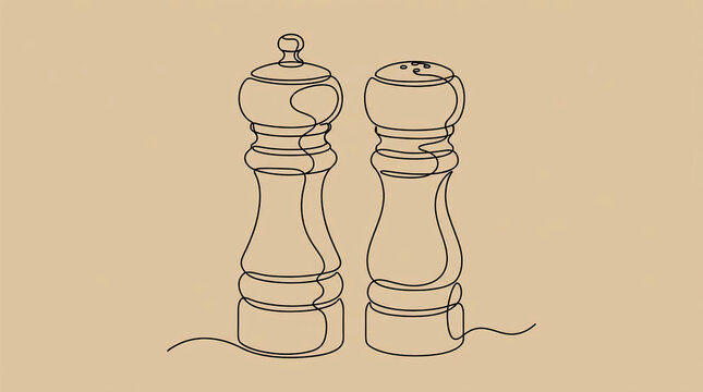 Simple continuous line drawing of salt and pepper shakers.