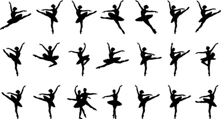 Collection of graceful ballerina silhouettes in diverse ballet dance poses and movements © Shaharia Shaharia
