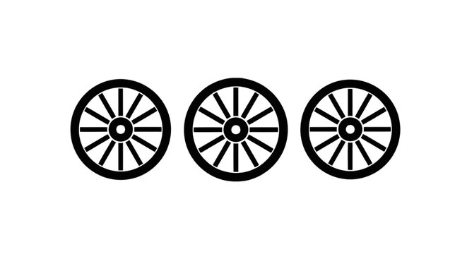 Vector illustration of three wagon wheels on a transparent background