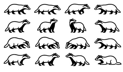 Obraz premium Minimal Badger Silhouette Vector Icon Set for Wildlife Conservation Forest Branding and Outdoor Nature Graphics