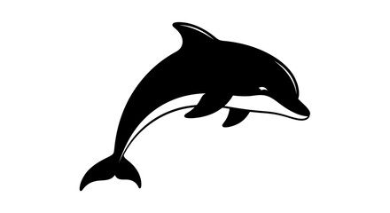 Black dolphin jumping out of water in minimalist illustration style with silhouette dolphin swimming wildlife leaping playful marine mammal with animal © Pabitra
