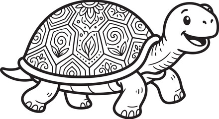 Fototapeta premium Turtle Illustration Detailed Black And White Line Art
