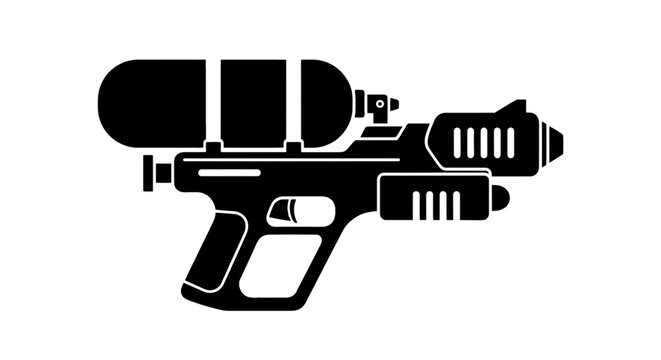 Vector illustration of black silhouette of a water gun toy on a transparent background