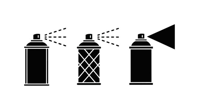 Vector illustration of set of spray paint cans with different nozzle spray patterns on a transparent background