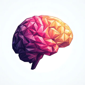 Abstract low poly geometric human brain isolated on transparent background for tech design