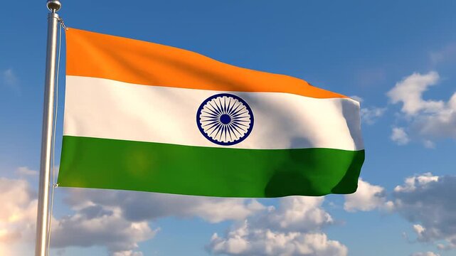 A majestic Indian national flag with vibrant saffron, white, and India green stripes