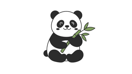 Cute cartoon panda holding bamboo stalk illustration, isolated on white background © Jagoan