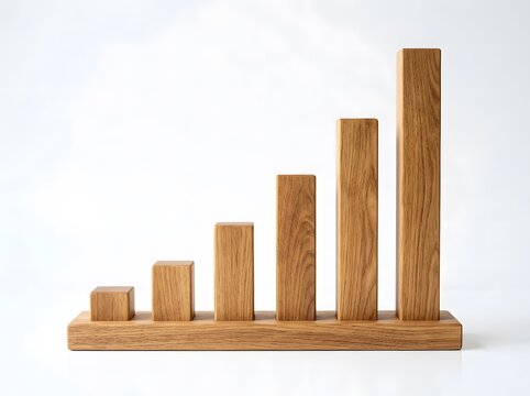 Wooden block bar chart showing business growth and success. Handcrafted wooden graph illustrating financial increase and market expansion trends.
