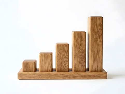 Wooden block bar chart showing business growth trends. Handcrafted wooden graph illustrating financial success and market expansion.