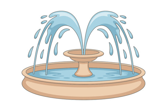 Un encantador dibujo animado de una fuente de agua de piedra cl&aacute;sica de varios niveles con agua azul fluyendo y gotas
