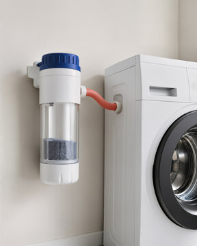 Filtre externe &agrave; microfibres install&eacute; sur une machine &agrave; laver