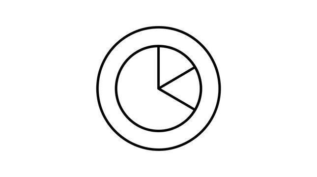 A simple black and white outline icon representing a circular pie chart graphic used for business data and financial analysis