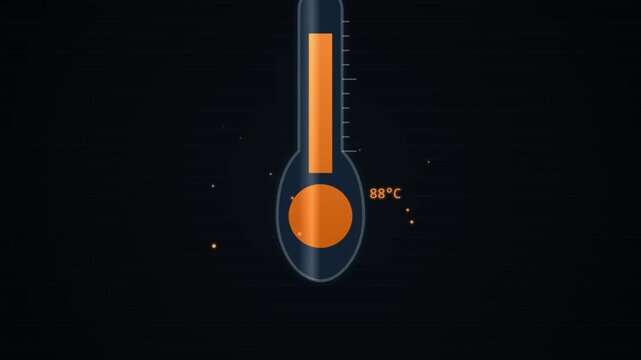 Digital thermometer showing temperature change with glowing liquid.