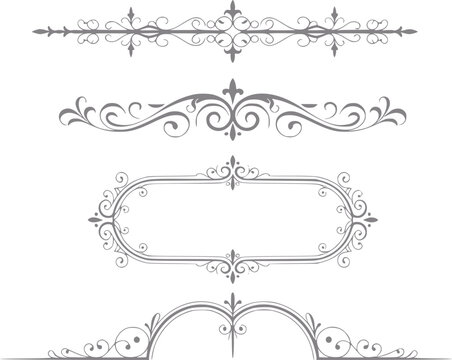 Una colecci&oacute;n de adornos decorativos vintage, divisores ornamentados y marcos cl&aacute;sicos para dise&ntilde;os