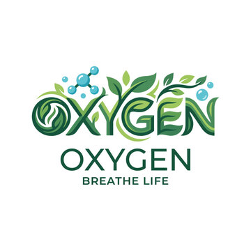 This creative logo design represents oxygen and life through elements of nature, incorporating leaves and bubbles to symbolize freshness and vitality in an artistic manner.