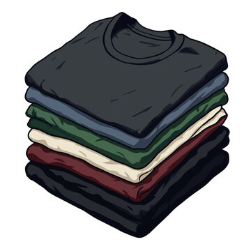 A neatly stacked pile of t-shirts in diverse colors highlights fabric textures and simplicity, perfect for showcasing clothing styles in an apparel marketing campaign.