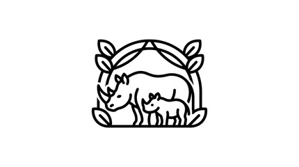 Corporate Black and White Line Drawing of Mother Pig and Piglets Under Leafy Canopy with high quality professional line art symbols for modern creative design and digital branding projects © fake